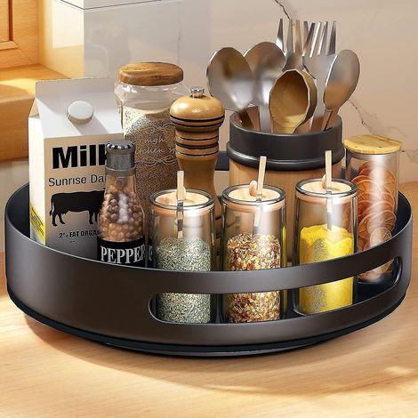 Lazy Susan,metal Steel Revolving Shelves Revolving Kitchen Cupboard Shelf For Kitchen Storage, Cupboard Storage, 25.4 Cm, Black- (1/5)