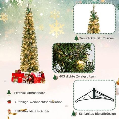 210cm Demi Sapin de Noël Artificiel 150 LED Blanc Chaud Arbre Mural Lumineux 403 Branches Décoration pour Petits Espaces (1/5)