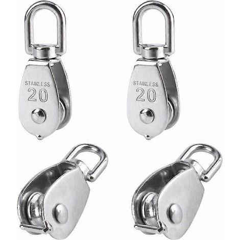 Lot de 4 poulies simples de 20 mm en acier inoxydable pour levage - Argent (1/5)