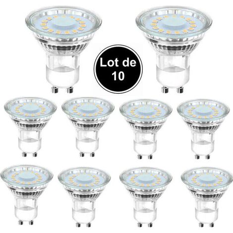10 ampoules LED GU10 équivalentes à une ampoule halogène de 50 W, 4 W, éclairage blanc lumière du jour 6500 K, faisceau coudé à 120°.-DOU