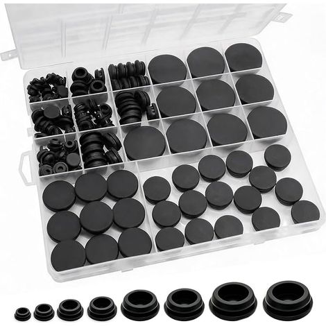 125 Passe Fil Caoutchouc avec Boîte, Bouchons Oeillet Caoutchoucs 8 Tailles,œillets Prise Connecteurs Câble,Assortiment Anneau Joint Conducteur Électrique,Cache Trou Voitures Pompes Conduites Eau Noir (1/5)