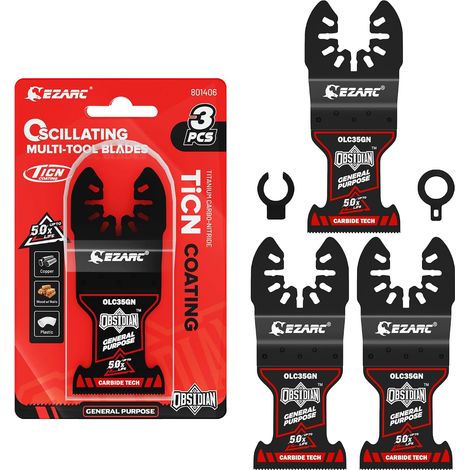 Lot de 3 lames de scie oscillante en carbure, multi-matériaux à dégagement rapide pour métal, clous, bois, plâtre, cloison sèche et PVC (Multi-matériaux) (1/5)