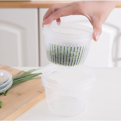 Spezieller Kühlschrank-Aufbewahrungsbehälter, ideal für Ingwer, Knoblauch und Frühlingszwiebeln runde, transparente, doppelwandige und luftdichte Aufbewahrungsschale. (1/5)