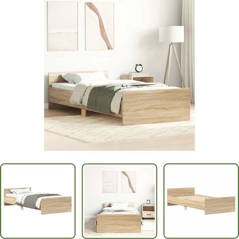Holzbett - Bettgestell ohne Matratze Sonoma-Eiche 90x200 cm Holzwerkstoff (1/5)