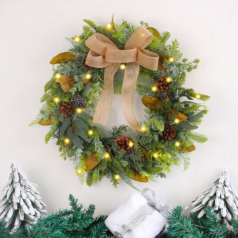 Guirlande De Noël - 50 Cm - Pour Porte Extérieure Ou Fenêtre - En Lin Et Branches Artificielles - Décoration Festive (1/5)