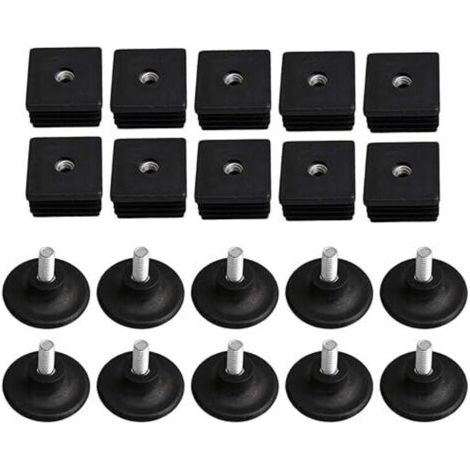 40mm x 40mm Filetage M8 Bouchons de jambe de meuble en plastique noir Bouchons aveugles Bouchons enfichables avec pieds de filetage de réglage pour tube carré Lot de 10
