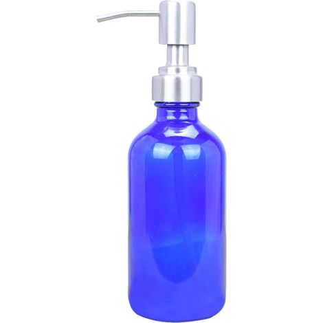 Blue Glass Bottle Reusable Pressure Pump for Liquid Soap and