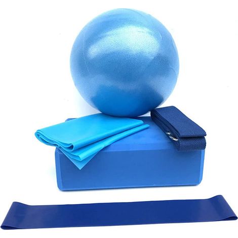 Lot de 5 pièces Ballon de fitness, blocs de yoga, sangle d'étirement, bande de résistance, ceinture de yoga pour salle de sport à domicile (1/5)
