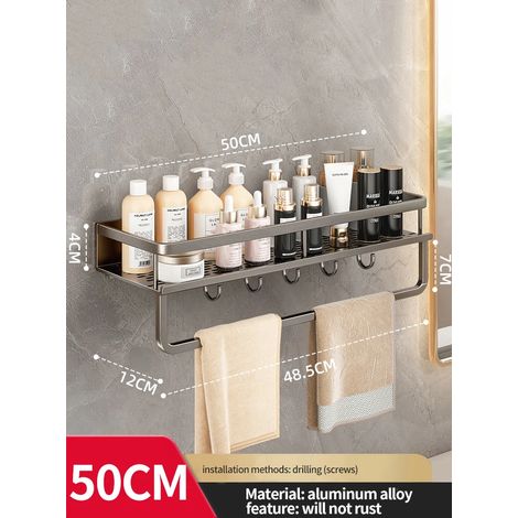 Étagère d'angle jaune et blanche (poteau gris de 50 cm) - Organisateur de salle de bain, étagère de rangement pour toilettes, porte-shampoing, étagère de rangement pour cuisine (1/5)