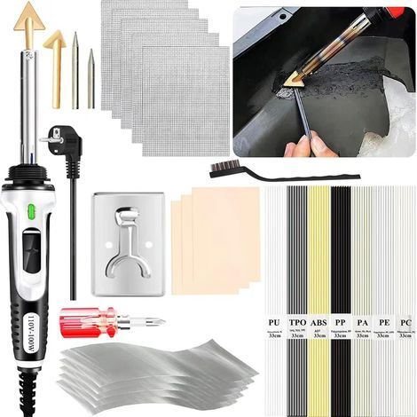 100W Plastic Welding Kit, 2-in-1 Plastic Repair Kit with 56 Welding Rods & 2 Soldering Iron Tips, Plastic Welding for Car Bumpers (1/4)