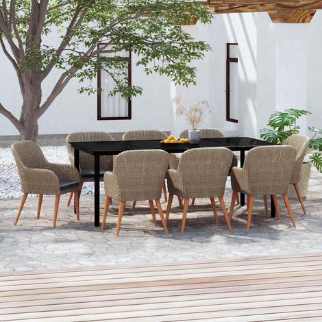 Ensemble à manger de jardin avec coussins 9 pcs-Salon de jardin marron (1/5)