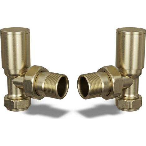 Round - Brushed Brass Radiator Valves Angled 15mm