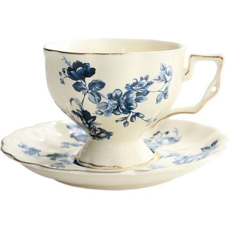 Teetasse – Blaues Porzellan mit Blumenmuster – 200 ml – Tassen- und Untertassenset – Für Tee, Kaffee oder Espresso – 1 Stück (1/5)