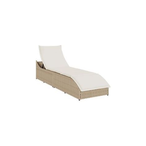 Chaise longue pliante coussin et rangement beige résine tressée (1/5)