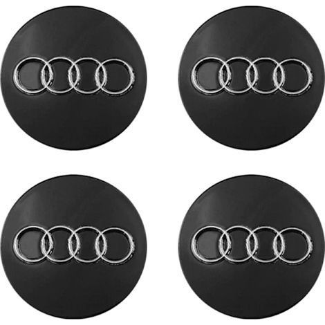 Enjoliveurs centraux en plastique pour AUDI 60 mm, lot de 4, noirs avec bordure chromée. (1/4)