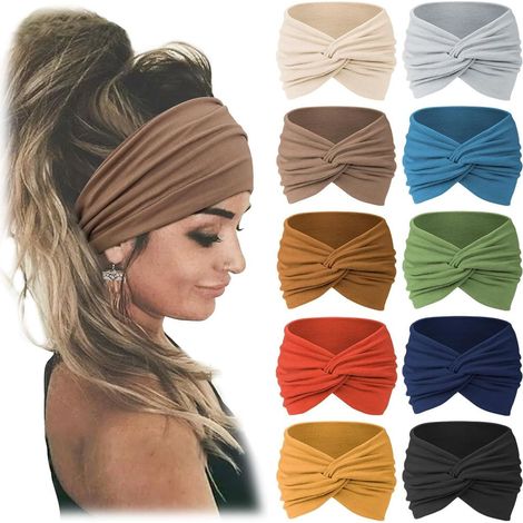 Conjunto de 10 cintas para la cabeza, elásticas hasta 33 cm, antideslizantes, mezcla de poliéster y elastano, para uso deportivo diario femenino. (1/5)