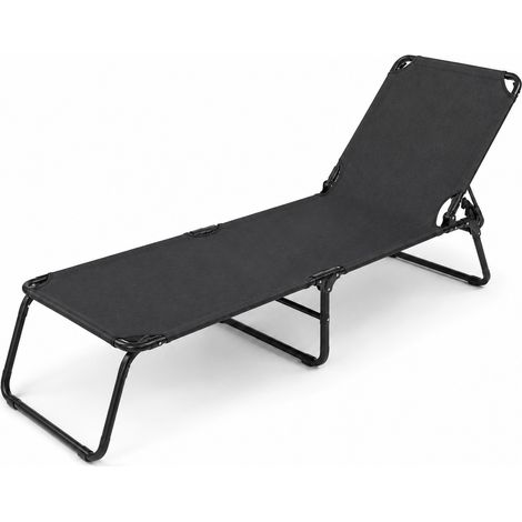 Lettino Pieghevole Prendisole Senza Copertura Parasole Schienale Reclinabile Regolabile Struttura In Metallo Nero Sdraio Per Spiaggia Mare Giardino Piscina 187 x 53 x 24 Cm Nero (1/5)