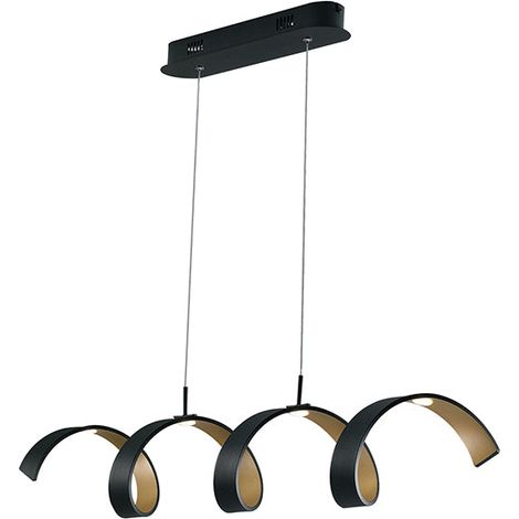 "Sospensione HELIX in alluminio nero e oro 20W luce calda 80 cm."