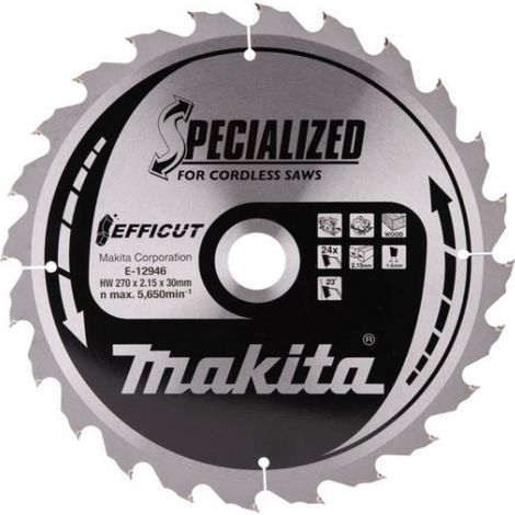 Makita – Lame de scie circulaire 270 mm E12946 – Alésage 30 mm – 24 dents TCT pour bois dur – Coupe rapide et précise