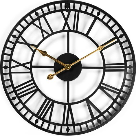 Horloge de jardin tout temps  40 cm (aiguilles dorées)  Vintage  Chiffres romains  Rétro  Minimaliste  Fer  Horloge d'extérieur  Fonctionne à piles  Silencieuse