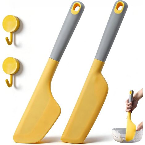 Set mit 2 Silikonspateln, Kochspateln mit 2 selbstklebenden Haken zum Braten von Eiern, Backen und für Pfannen (1/5)