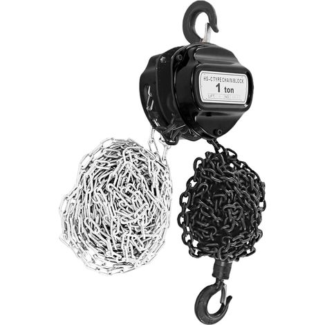 Palan à chaîne 1000 kg, hauteur de levage 6 m, acier au manganèse G80 + acier inoxydable, palan à chaîne manuel 1T (noir), Pour transports, usines, fermes, garages