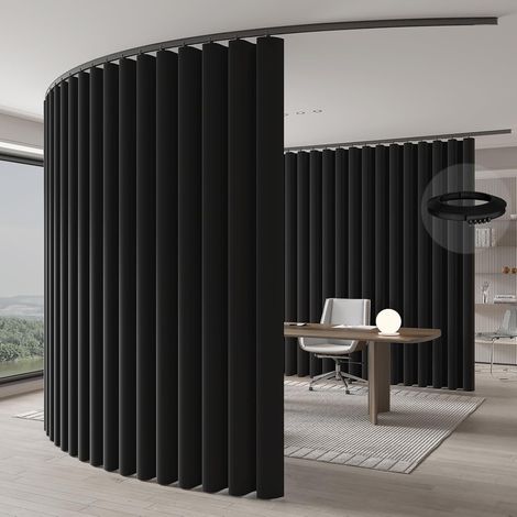 Rideau séparateur de pièce, montage au plafond sur rails, séparateur de pièce pour une protection visuelle flexible (noir, H 213 x l 270 cm) (1/5)