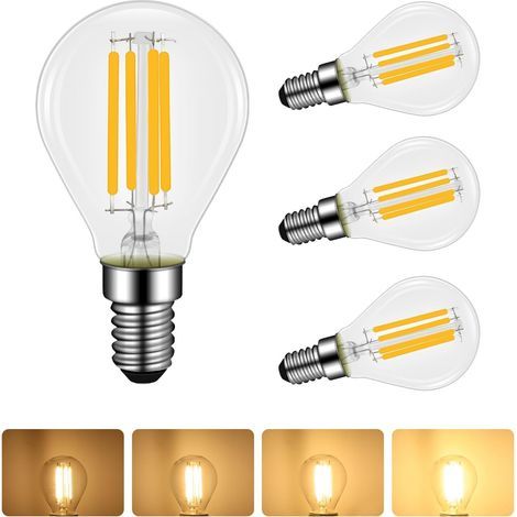 Lot de 4 Ampoule LED E14 4W Filament Dimmable, Equivalent à Ampoule Incandescente 40W, Blanc Chaud 2700K, 400 Lumen, Petite Vis Edison, G45/P45 Forme, Lampe Filament Vintage Transparent [Classe énergé (1/5)