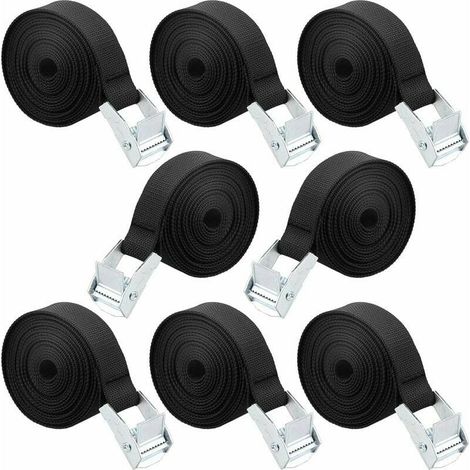 Sangle d'Arrimage, 8 Pièces Sangle de Serrage à Cliquet Sangles de Verrouillage Sangle avec Boucle de Serrage Sangle de Fixation pour Moto Voiture, Porte Vélo Bagages 2,5 cm x 1 m (1/5)