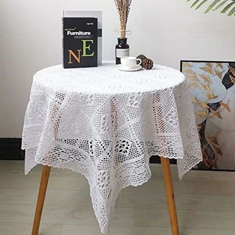 Nappes vintage carrées en dentelle au crochet pour décoration de table de mariage, maison et fête Blanc (1/5)