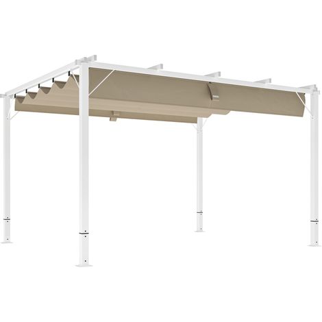 Pergola jardin extérieur en aluminium 3 x 4 m avec toit rétractable, abri soleil UPF30+, pour terrasse, patio, blanc