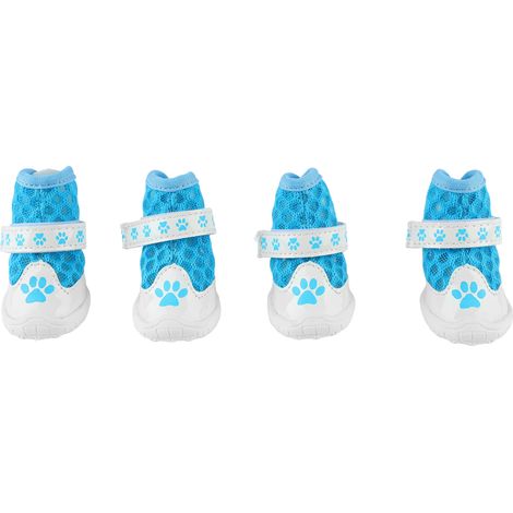 Chaussons d'été en maille respirante pour chien, 4 pièces, à la mode, légers, antidérapants, protection des pattes, pour la marche en plein air, bleu (1/5)