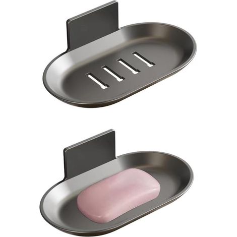 Seifenschale - 2-teiliger Wandseifenhalter für Dusche, ohne Bohren, geeignet für Bad und Küche (Grau) (1/2)