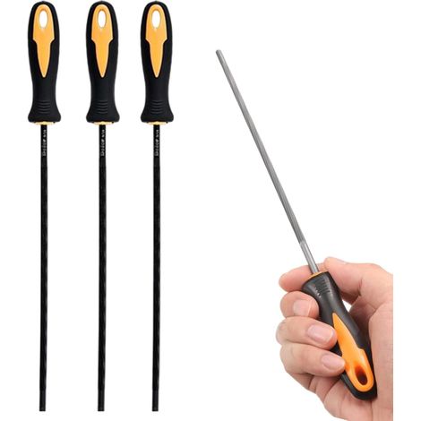 Affûteur de tronçonneuse, lime 3 limes d'affûtage en acier 3, 2 mm (1/8 pouces), affûteuse chaîne ronde avec poignée plastique pour l'affûtage la chaîne, le meulage, les l - (1/5)