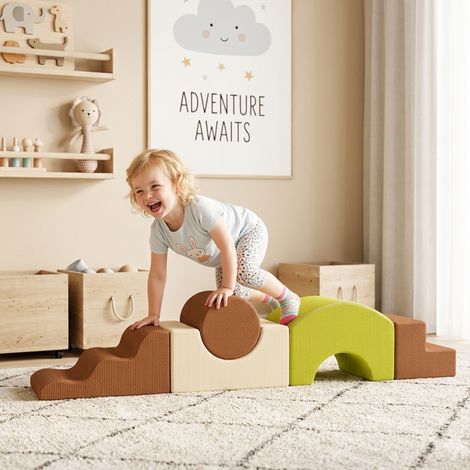 Parcours motricité bébé 5PCS, module en mousse souple avec housse en velours côtelé, multicolore (1/5)