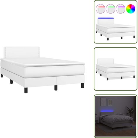Sommier à lattes de lit matelas LED blanc 120x190 cm similicuir - Lit Plateforme - Lit Design - Lit Moderne - Lit Avec Rangement - Tête De Lit Ajustable (1/5)
