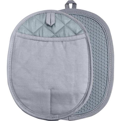 Lot de 2 maniques en silicone avec poches, maniques antidérapantes à nervures pour la cuisine, résistantes à la chaleur et à l'eau, maniques et gants de cuisine pour la cuisson, 25 x 19 cm (gris) (1/5)