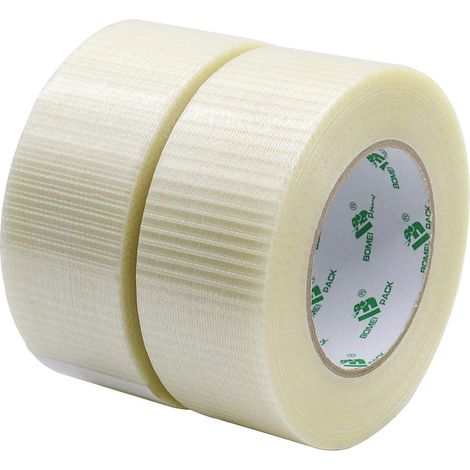 Transparent Bi Directional Filament Adhesive Tape, Fiber Reinforced Packaging Tape Filament Reinforcement and Strapping Adhesive Heavy Duty Adhesive Tape, 50m x 50mm (Pack of 2) (1/5)