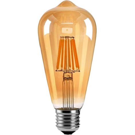 Set of 2 Vintage Edison Bulb LED 6 W Amber Glass Warm White 2200 K, Equivalent 60 W Incandescence, AC 220V,ST64 Retro Filament, Decorative for Home