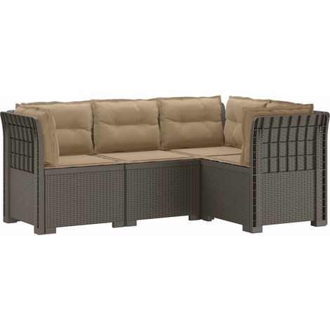 Canapé de Jardin Modulable 4 Places en PP Aspect Rotin Gris Clair avec Coussins Taupe - PANGIVO (1/5)