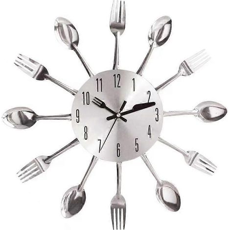Horloge murale 3D cuillère et fourchette amovible, horloge électronique décorative moderne en métal (1/5)