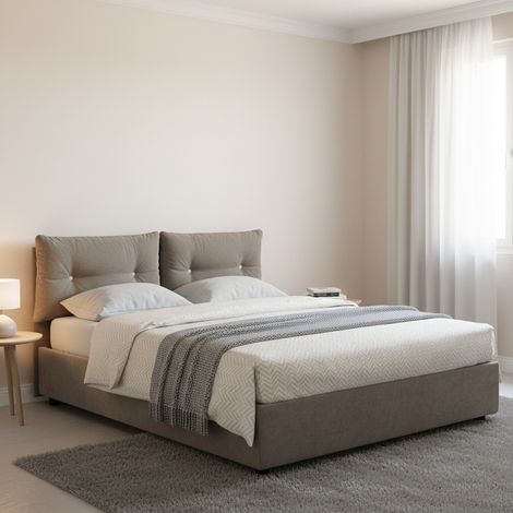 Talamo Italia Cama de plaza y media Miriam, Cama contenedor con revestimiento de tela, 100% Made in Italy, Apertura frontal, adecuado para colchón Cm 120x190, Tórtola, con embalaje reforzado (1/4)