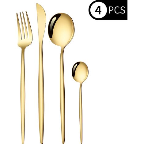 Ensemble de couverts en acier inoxydable (doré) (couteau, fourchette, cuillère) (1/5)
