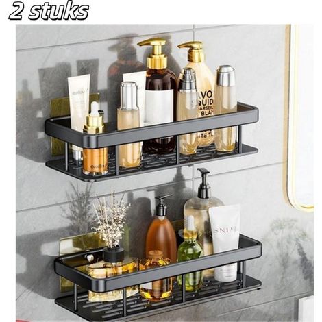 pièces - Étagère de douche - Montage mural - Pas de perçage nécessaire - Aluminium aérospatial - Rectangulaire - Résistant à l'eau et à la rouille - Idéal pour le rangement dans le coin de la salle de (1/5)