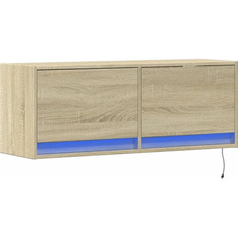 Mueble TV multimedia estante para televisión buffet para televisión comedor salón dormitorio suspendido con luces LED roble sonoma 100 x 31 x 35 cm marrón 020028001 (1/5)