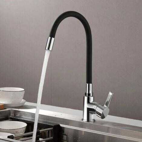 Robinet de Cuisine Flexible Bec Haut Orientable Librement Mitigeur Évier Flexible Laiton et Robinet Evier Monotrou à Eau Chaude et Froide, Noir (1/4)