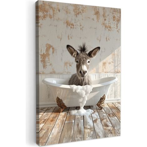 CUADRO EN LIENZO Burro - Animales - Bañera - Espuma Pinturas 40x60 cm