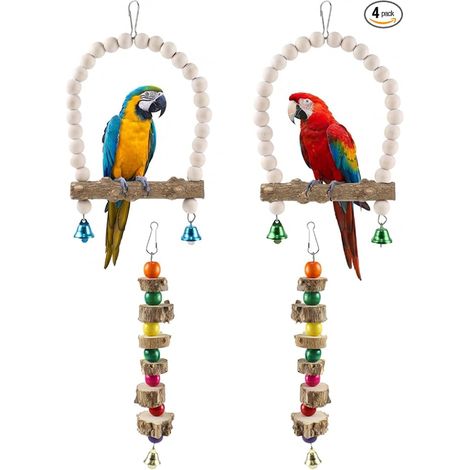 Jouet Perroquet, Bois Naturel, À Suspendre en Cage Oiseau (1/5)
