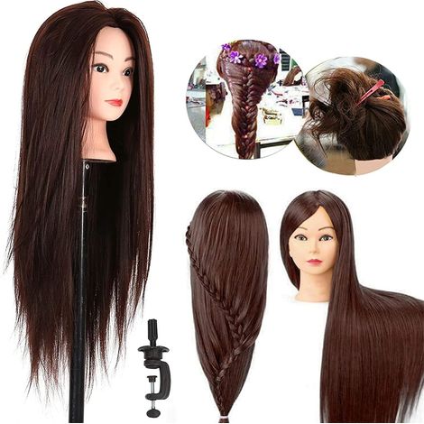 Youyijia Übungskopf Trainingsköpfe 24" Frisierkopf Haar Mit Halter Trainingskopf Frisurenkopf Puppenkopf Frisierkopf Halter(braun) (1/5)