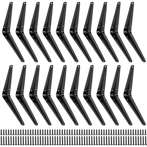 supports d'étagère étagère murale 150 x 200 mm Équerre Noir Métal Angle 90°